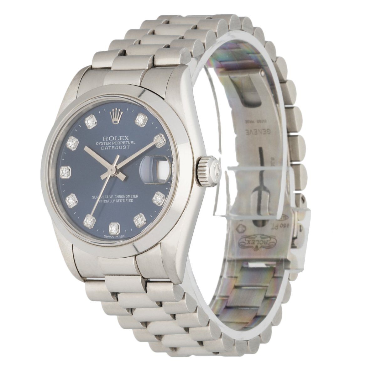 Rolex Datejust 68246 Platinum Blue Dial Midsize Watch